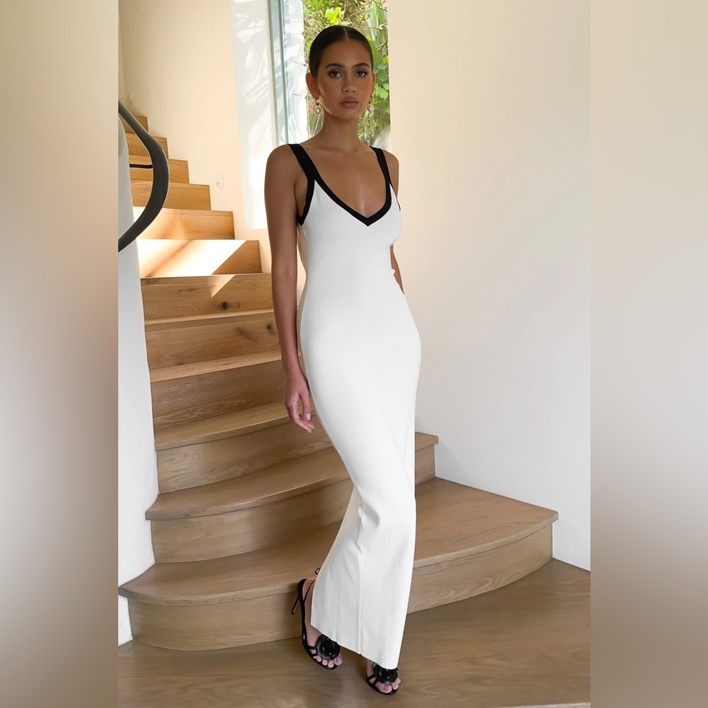 Meshki Debbi Contrast Knit Midi Dress - White (Like New)